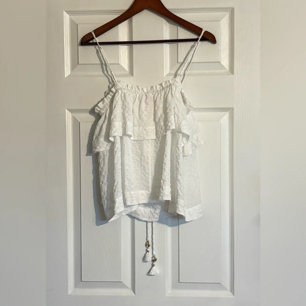 Lilly Pulitzer Mays White Textured Tiered Sleeveless Tank Top Size Large - Picture 3 of 10